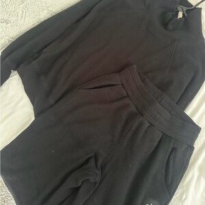 ALO Yoga Black Waffle Knit Jogger Set